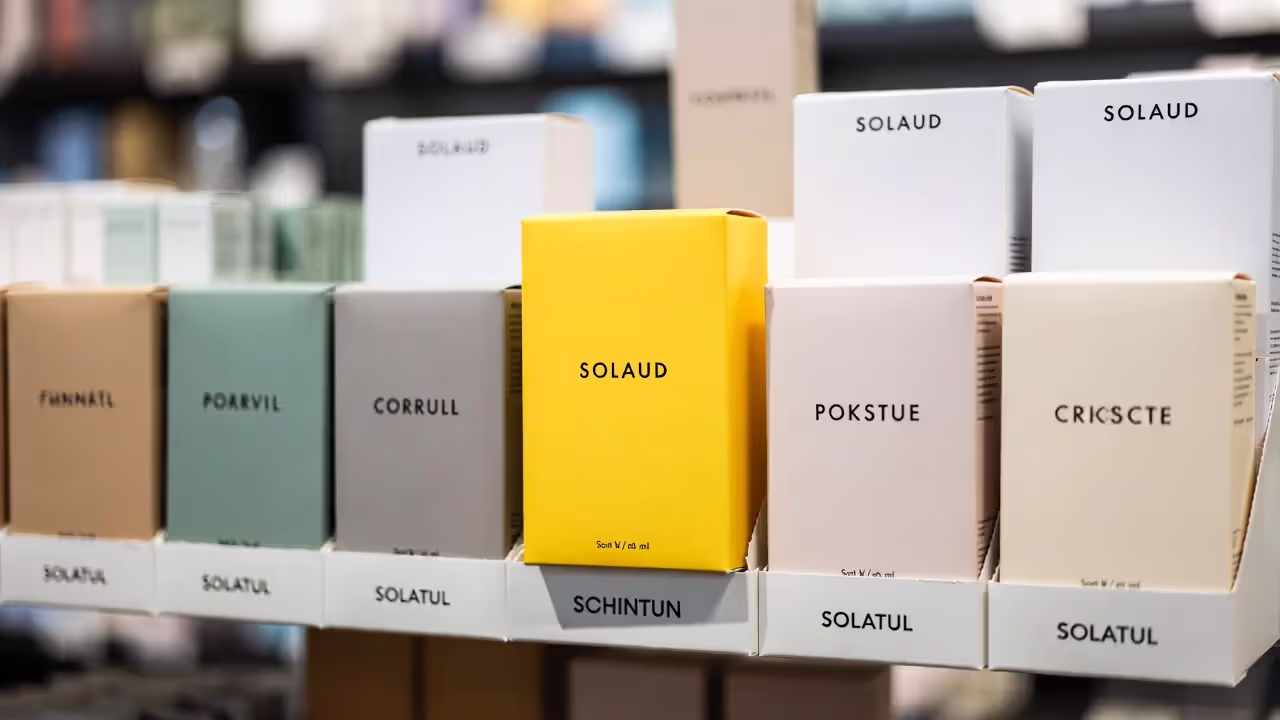 A distinctive single-color product surrounded by similar colored items, representing trademark dilution by blurring.