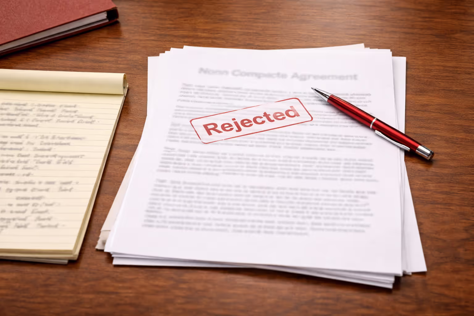 Marked-up non-compete agreement document indicating legal rejection