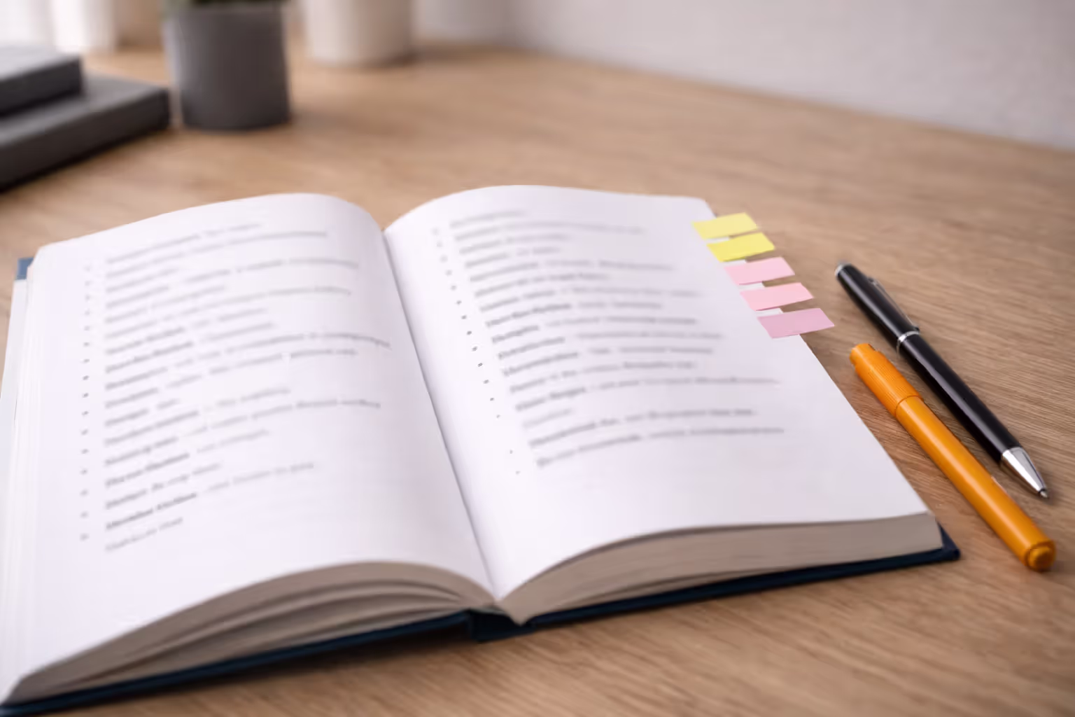 Close-up of highlighted legal notes on a desk, text blurred